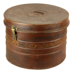 19th C. Victorian Tin Tole X-Large Hat Box W Lock 23" X 16.5"