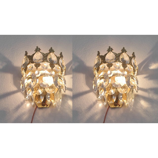 Vintage Crystal Wall Sconces Pair For Sale - Image 15 of 16
