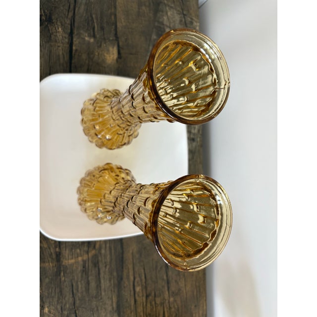 Vintage Mid-Century Modern (MCM) Italian "Empoli" style, featuring a distinct textured raindrop surface. Amber-colored...