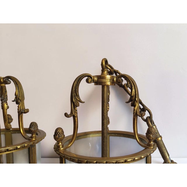 Louis XVI Bronze Lanterns, 1950s, Set of 2 For Sale - Image 3 of 12
