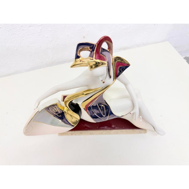 Large Art Deco Porcelain Sculpture Leda with Swan from Galos, 1970s For Sale - Image 10 of 18