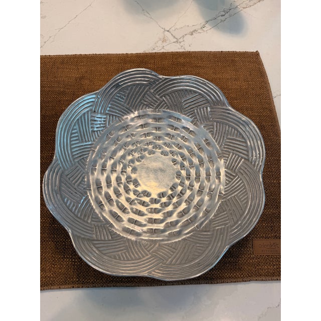 1960s Vintage Arthur Court Style Cast Aluminum Scalloped Basketweave Bowl For Sale - Image 5 of 5