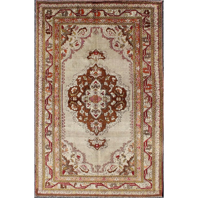 Textile Classic Design, Intricate Antique Oushak With Fine Weave & Great Wool For Sale - Image 7 of 7