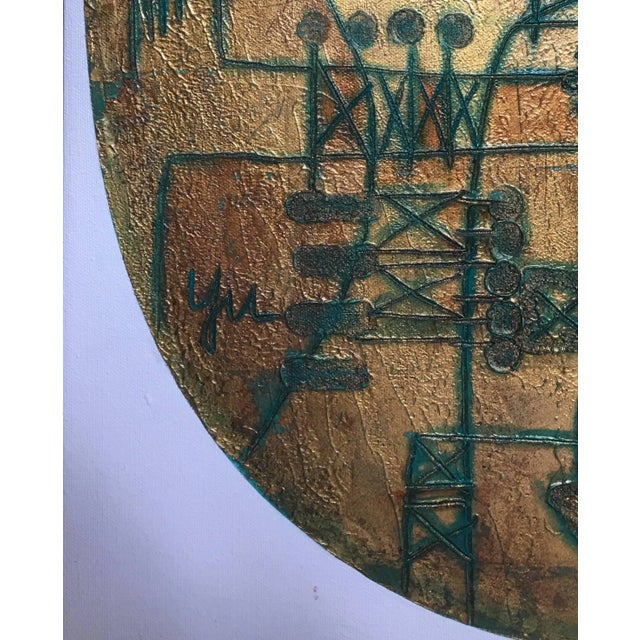 Mid 20th Century Abstract Cityscape Chinese Modernist Painting by Heshi Yu, Signed For Sale - Image 5 of 7