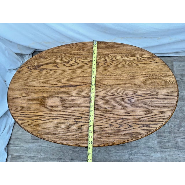 Oval Coffee Table Tiger Oak, Center Drawer, Shelf, Empire Style, Caster Wheels For Sale - Image 12 of 13