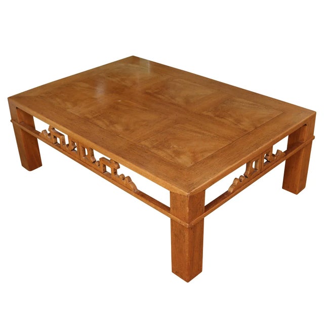 Asian Style Coffee Table With Parquetry Top and Carved Apron Chairish