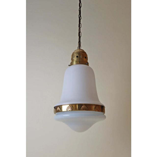 Art Nouveau Hanging Lamp in White Glass and Brass, 1920, in Good conditions. Designed 1920 to 1949 Up to 250V (Europe/UK...
