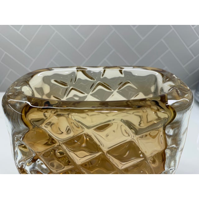 Amber Studio a by Global Views Small Quilted Hand-Blown Polish Art Glass Vase in Moss Green (Amber) For Sale - Image 8 of 11