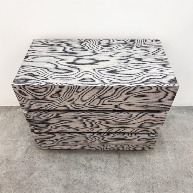 1980s Vintage 1980s Postmodern Grey Three Drawer Dresser Tall Boy For Sale - Image 5 of 10