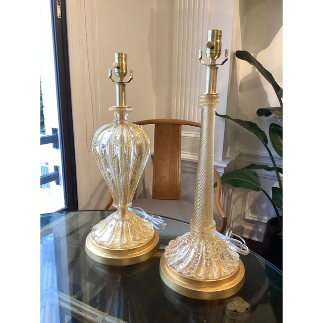 Glass Vintage Murano Attributed Gold Aventurine Glass Table Lamps – Restored Set - a pair For Sale - Image 7 of 7