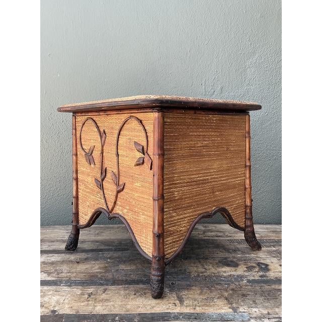 This exquisite vintage tortoise bamboo sewing box is a masterful marriage of organic texture and refined craftsmanship....