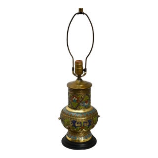 Antique Brass & Chemplave Japanese Table Lamp For Sale