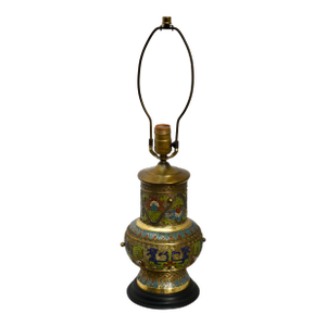 Antique Brass & Chemplave Japanese Table Lamp