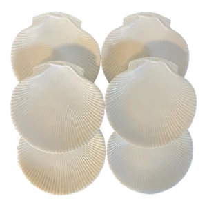 Antique French Porcelain Scallop Sea Shell Plates in White Blanc De Chine Glaze- Set of 6
