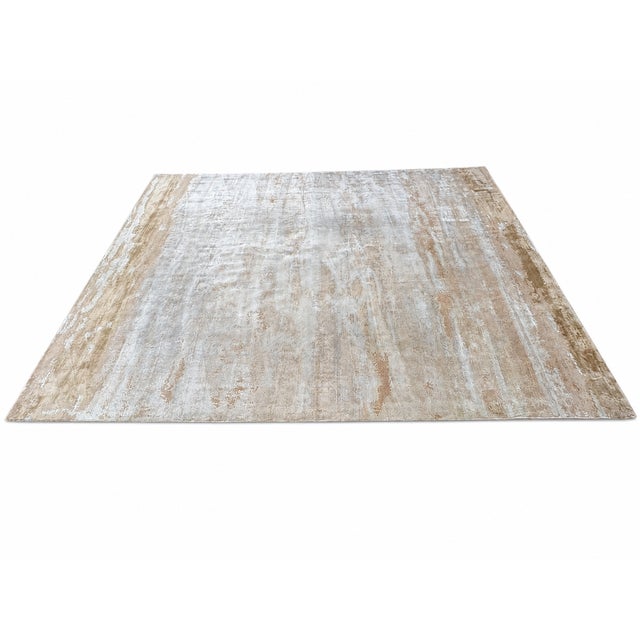 Abstract Rh Suvali Silk & Wool Rug – 10' × 14' Wheat Multi | 90% Silk | Hand-Knotted | 84 Persian Knots Per Square Inch For Sale - Image 3 of 18