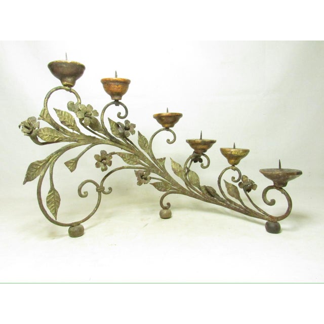 Pair of Antique Italian Wrought Iron Candelabras For Sale In San Francisco - Image 6 of 18