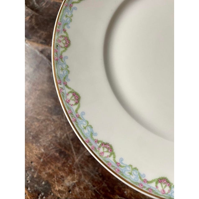 English Set of Eleven (11) Limoges France Pink and Green Floral Plates for Marshall Fields For Sale - Image 3 of 10