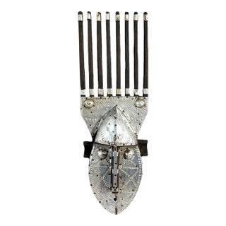 Vintage African Bamana Ntomo Marka Mask W/ Aluminum 22" H For Sale