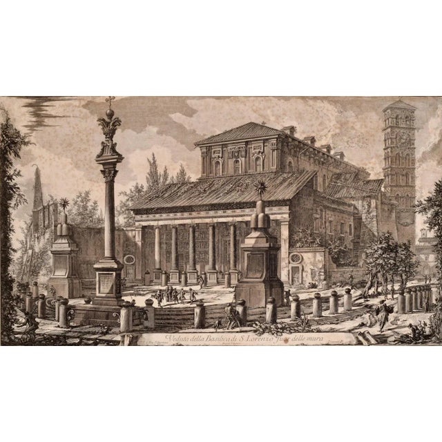This large framed 18th century etching by Giovanni Battista Piranesi entitled "Veduta della Basilica di S. Lorenzo fuor...