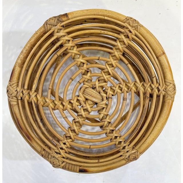 Tan Mid-Century Modern Cane Wicker or Rattan Stools From Spain - Two Available For Sale - Image 8 of 8