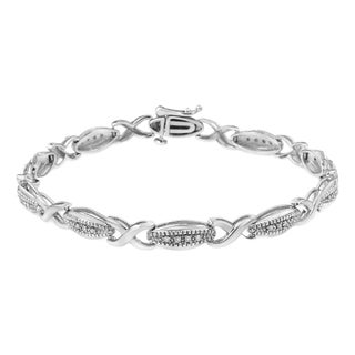 .925 Sterling Silver 1/5 Cttw Round-Cut Diamond "X" Link Bracelet - Size 7.50" For Sale