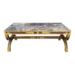 French Antique Neoclassical Ebony and Gold Gilt Marble Top Coffee Table