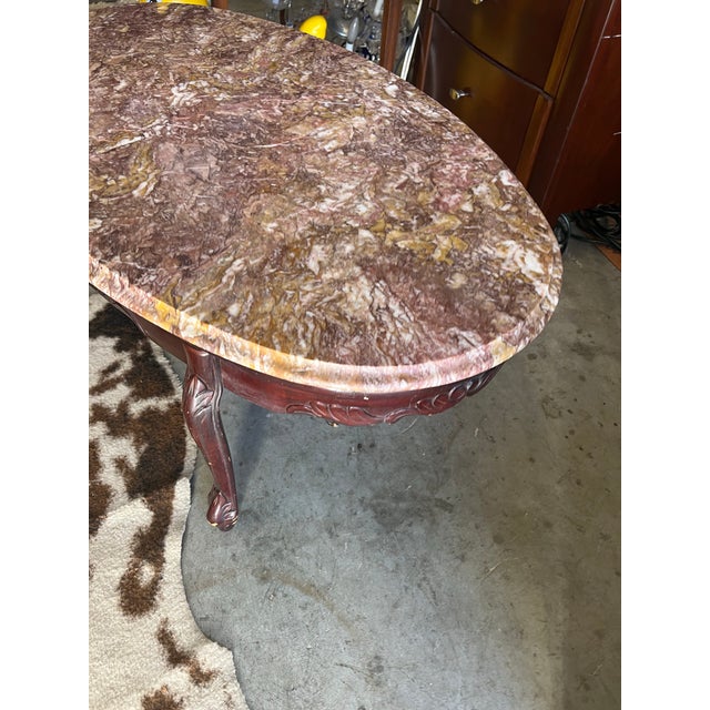 Vintage Marble Top Coffee Table With Detailed Wood Base For Sale - Image 12 of 12