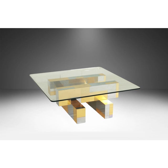 Mid Century Modern Attributed to Paul Evans Cityscape Brass Chrome Glass Coffee Table For Sale In Baltimore - Image 6 of 12