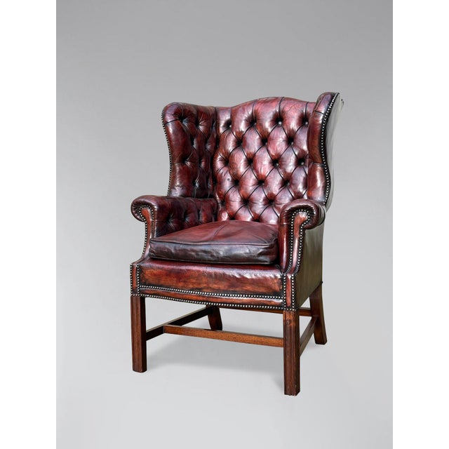 Antique Burgundy Brown Leather Wing Chair, 1880 For Sale - Image 3 of 7