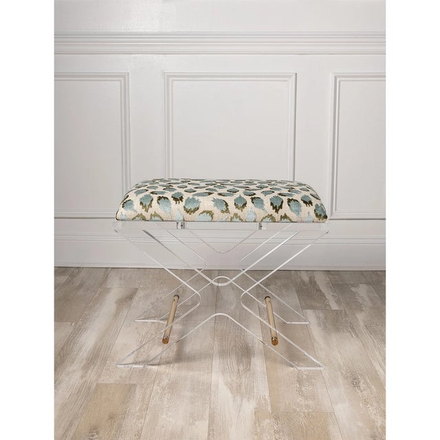 Port 68 Delano Gold Ocelot Celadon Lucite X-Bench For Sale - Image 4 of 6