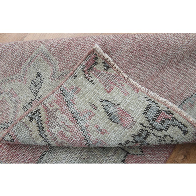 1970s 1970s Vintage Handmade Wool Cotton Pink Runner Rug For Sale - Image 5 of 11