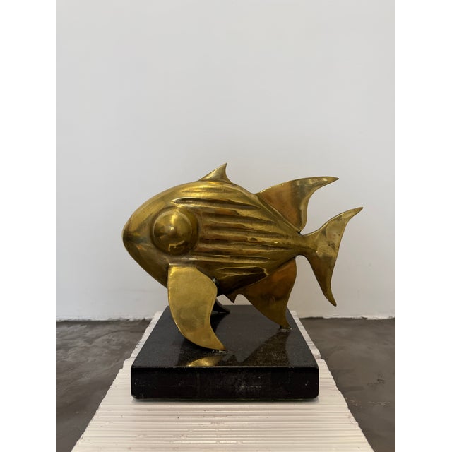 E Ferreira Netto Polished Bronze Fish Sculpture on Black Granite Base, 1985 For Sale - Image 4 of 17