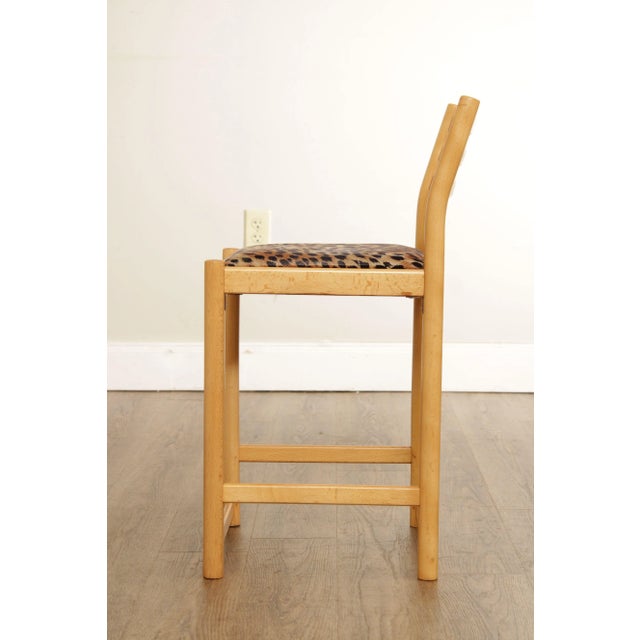 1980s Italian Modern Cheetah Print Upholstered Low Counter Height Bar Stools - A Pair For Sale - Image 4 of 13