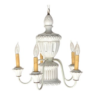 Vintage French White Ceramic 5-Arm Chandelier For Sale