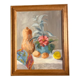 Contemporary Original Impressionist Still Life Painting Vintage Frame Signed For Sale