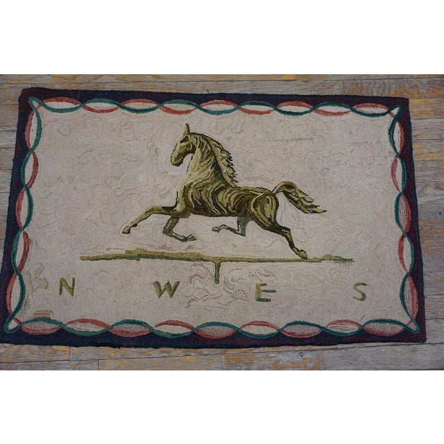 Mid Century Vintage American Folk Art Horse Weathervane Design Wool Pile Hooked Equestrian Area Rug For Sale - Image 9 of 11