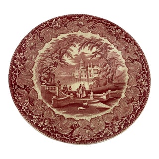 Early 20th Century Mason's Ironstone Vista Pink/Red Transferware Large Round Platter or Chop Plate For Sale