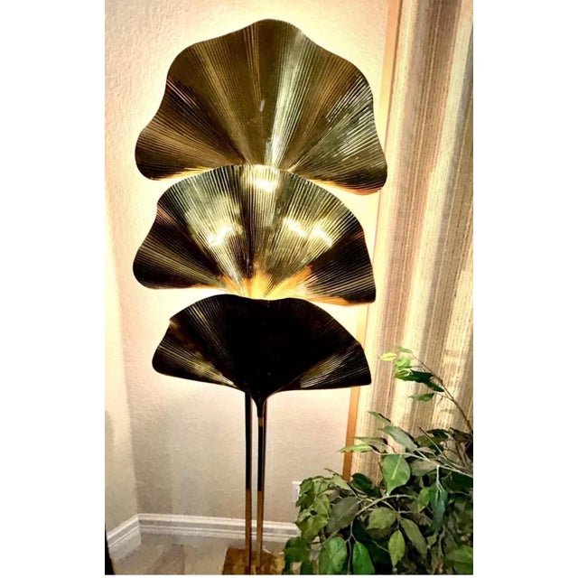 Mid-Century Modern Vintage 70’s Italy Modernist 3-Leaf “Gingko” Floor Lamp, Carlo Giorgi Bottega Gadda For Sale - Image 3 of 3