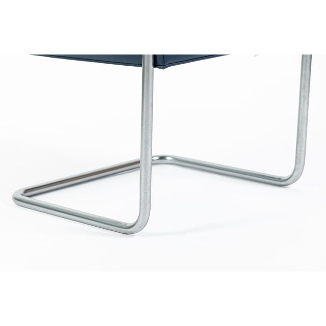Mid Century Modern Blue Leather Brno Arm Chairs by Mies Van Der Rohe for Knoll, Set of 4 For Sale - Image 12 of 16
