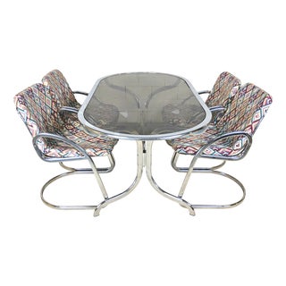 Vintage Italian Chrome and Glass Dining Table and Chairs by Gastone Rinaldi for Rima, 1950s, Set of 5 For Sale