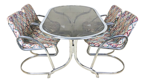 Vintage Italian Chrome and Glass Dining Table and Chairs by Gastone Rinaldi for Rima, 1950s, Set of 5