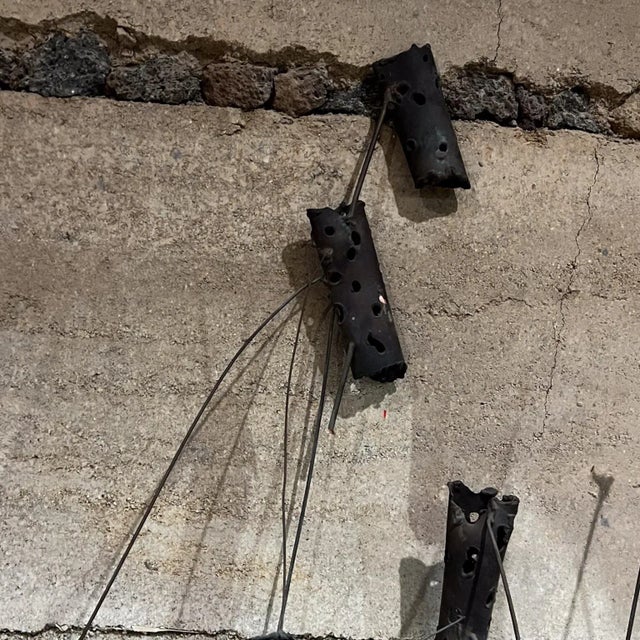 AMBIANIC presents 1970s Abstract Brutalist Bronze Wall Art Sculpture 33 h x 20 w x 13 d Preowned original vintage...