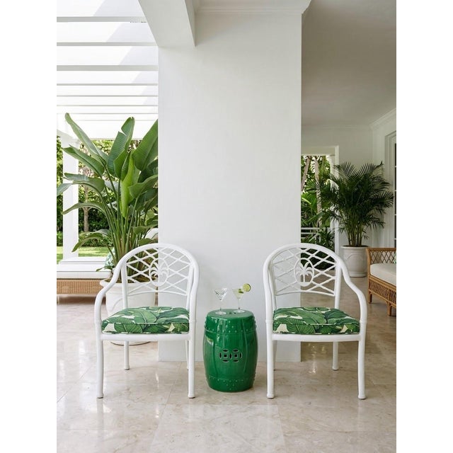 Vintage Palm Beach Regency White Aluminum & Vinyl Strap Armchairs For Sale - Image 11 of 12