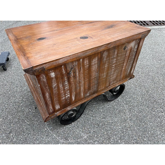 Brown Spanish Colonial Walnut Carved Wood Steel Scrolled Base For Sale - Image 8 of 12