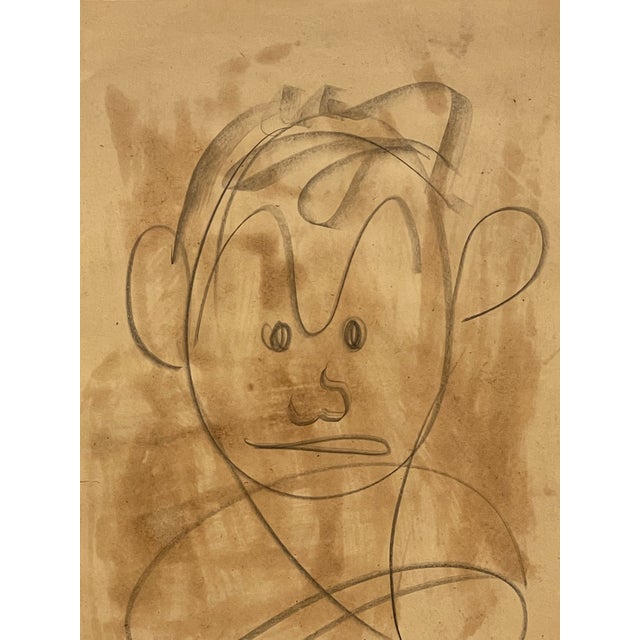 Vintage Abstract Portrait Drawing on Toned Paper by Jerry Owens, Modernist Figurative Artwork.. For Sale - Image 10 of 10