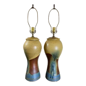 Pair of Signed Allen Monserrat 1970’s Pottery Lamps