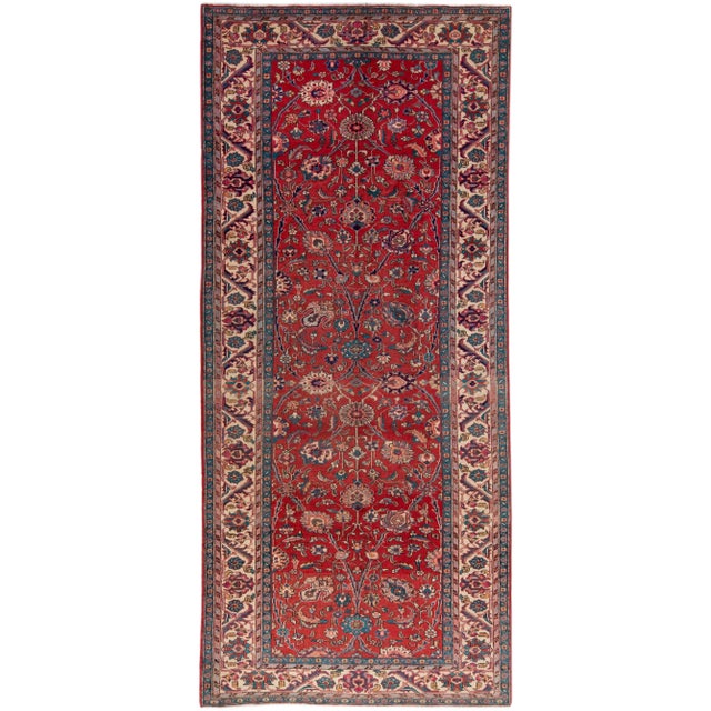 Textile 1960s Vintage Persian Tabriz Handmade Floral Red Wool Runner For Sale - Image 7 of 7
