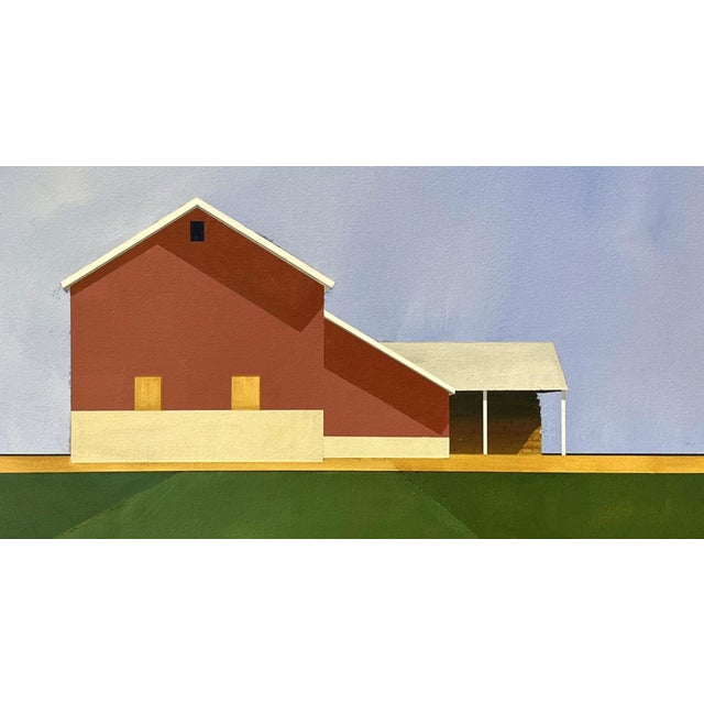 Wide Open Sky by Justin Wheatley | Acrylic on Canvas Red Barn With Green Fields For Sale - Image 4 of 11