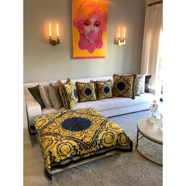 Custom Made Atelier Versace Blue Gold Baroque Velvet Throw For Sale - Image 11 of 12