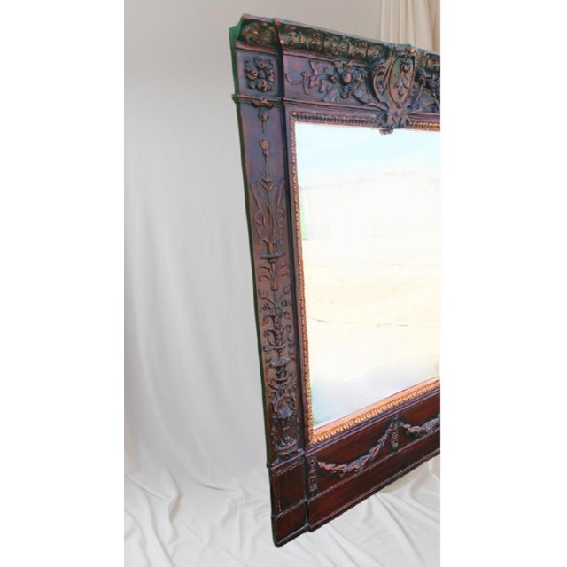 Sculpture Materials Vintage Monumental French Estate Pier Style Decorative Dark Faux Wood Finish Wall Floor Mirror For Sale - Image 7 of 11